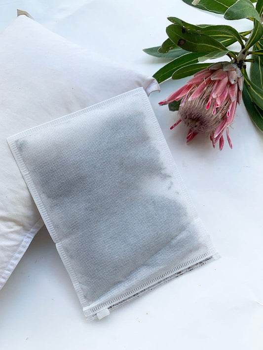 Lavender pillow sachet as sleep aid containing dried flower rubbings from NZ lavender herb farm