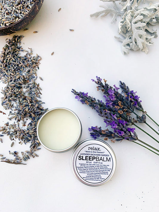 Lavender natural sleep balm as sleep aids scented by essential oils from NZ lavender farm