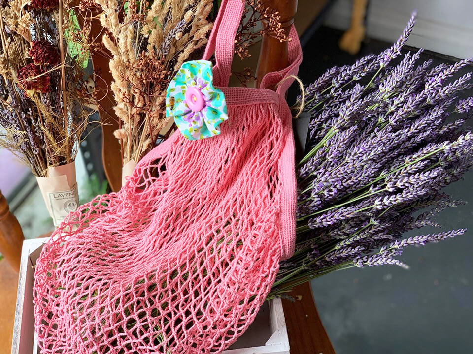 핸드 스티치 플라워 토트백 - 핑크