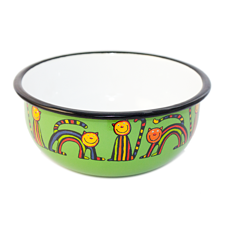 Camping Bowl, Camping, Outdoor, Enamelware, Enamel Mug, Coffee Mug, Kids Gift, Cute, Animal, Cat, Green