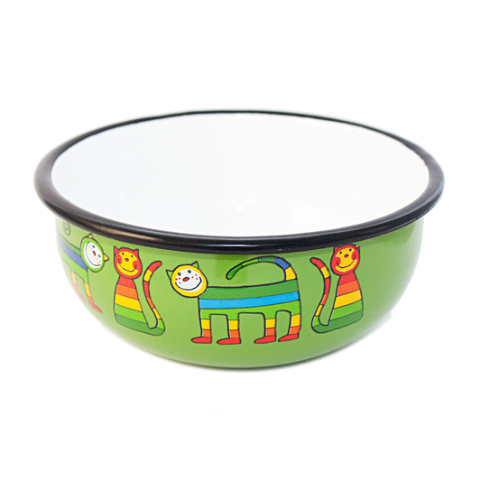 Camping Bowl, Camping, Outdoor, Enamelware, Enamel Mug, Coffee Mug, Kids Gift, Cute, Animal, Cat, Green