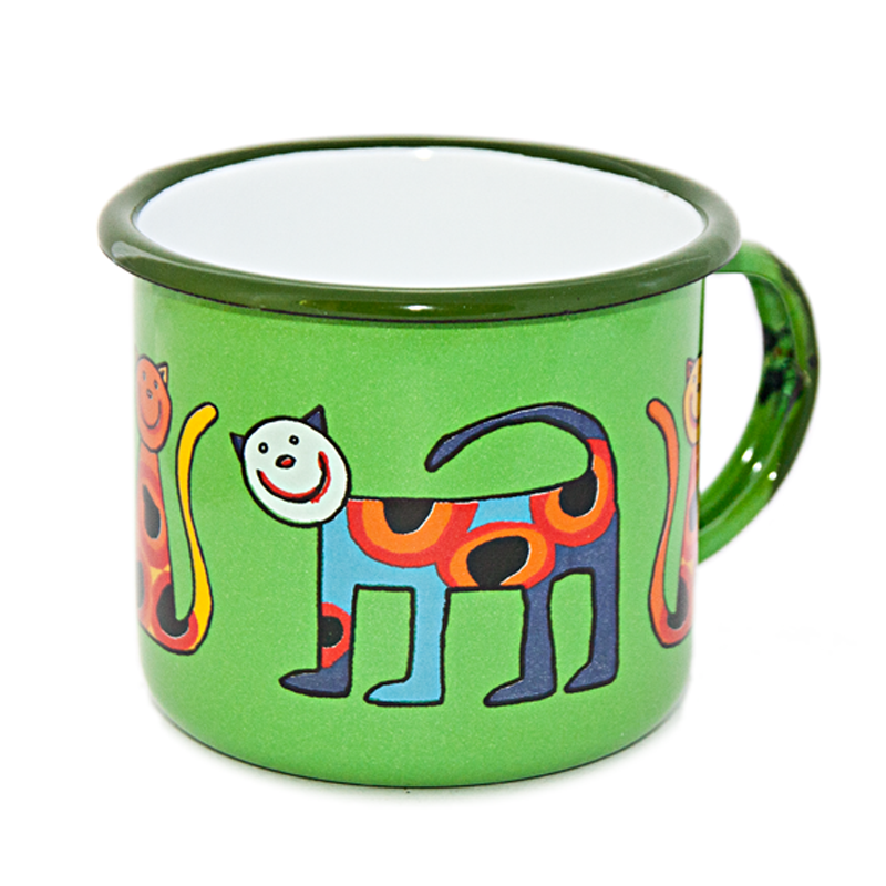 Camping Bowl, Camping, Outdoor, Enamelware, Enamel Mug, Coffee Mug, Kids Gift, Cute, Animal, Cat, Bright Green