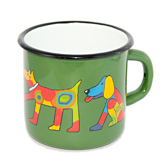 Camping Bowl, Camping, Outdoor, Enamelware, Enamel Mug, Coffee Mug, Kids Gift, Cute, Animal, Dog, Green