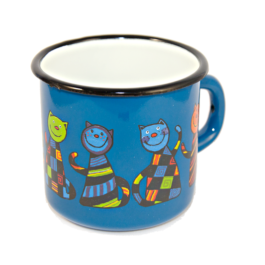 Camping Bowl, Camping, Outdoor, Enamelware, Enamel Mug, Coffee Mug, Kids Gift, Cute, Animal, Cat, Petrol