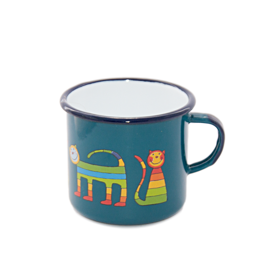 Camping Bowl, Camping, Outdoor, Enamelware, Enamel Mug, Coffee Mug, Kids Gift, Cute, Animal, Cat, Petrol
