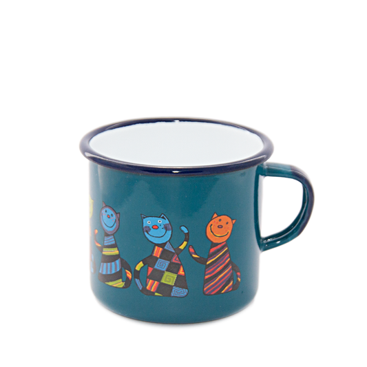 Camping Bowl, Camping, Outdoor, Enamelware, Enamel Mug, Coffee Mug, Kids Gift, Cute, Animal, Cat, Petrol