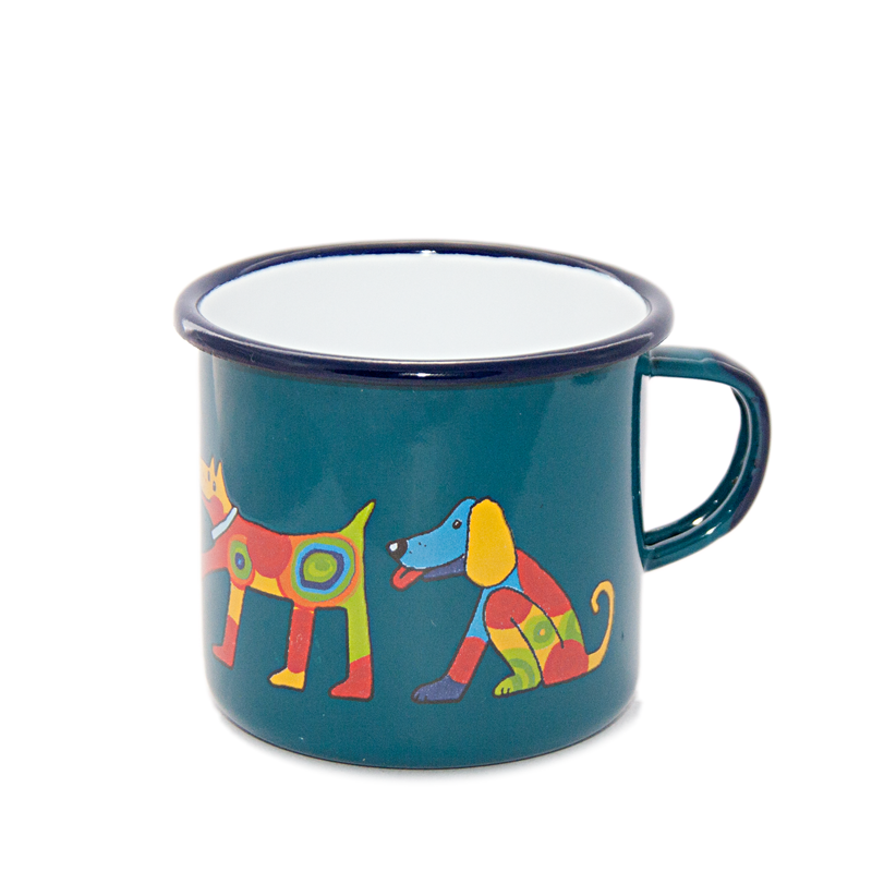 Camping Bowl, Camping, Outdoor, Enamelware, Enamel Mug, Coffee Mug, Kids Gift, Cute, Animal, Dog, Petrol