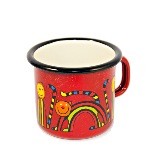 Camping Bowl, Camping, Outdoor, Enamelware, Enamel Mug, Coffee Mug, Kids Gift, Cute, Animal, Cat, Red