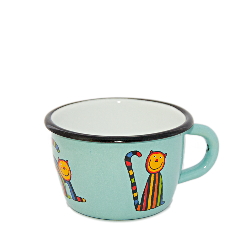 Camping Bowl, Camping, Outdoor, Enamelware, Enamel Mug, Coffee Mug, Kids Gift, Cute, Animal, Cat, Auqa, Light Blue