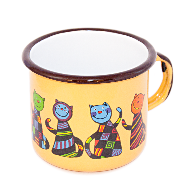 Camping Bowl, Camping, Outdoor, Enamelware, Enamel Mug, Coffee Mug, Kids Gift, Cute, Animal, Cat, Yellow