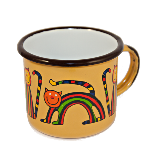 Camping Bowl, Camping, Outdoor, Enamelware, Enamel Mug, Coffee Mug, Gift, Cute, Animal, Cat, Yellow