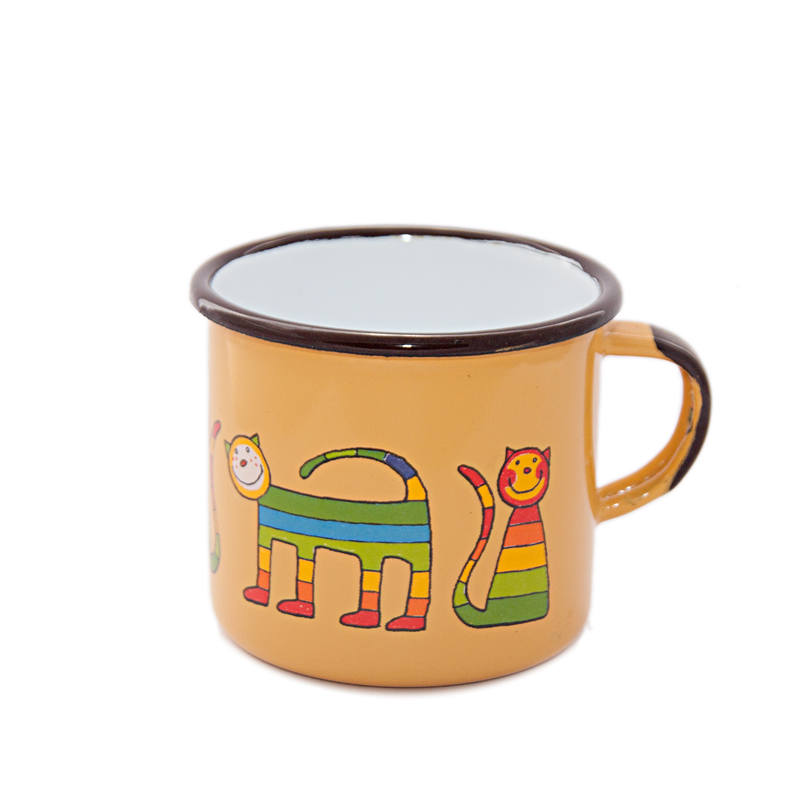 Camping Bowl, Camping, Outdoor, Enamelware, Enamel Mug, Coffee Mug, Kids Gift, Cute, Animal, Cat, Yellow