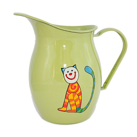 Camping Bowl, Camping, Outdoor, Enamelware, Enamel Mug, Coffee Mug, Pitcher, Gift, Cute, Animal, Cat, Light Green