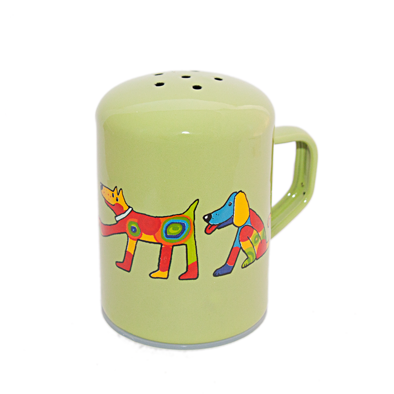 Camping Bowl, Camping, Outdoor, Enamelware, Enamel Mug, Coffee Mug, Salt and Pepper Shaker, Gift, Cute, Animal, Dog, Light Green