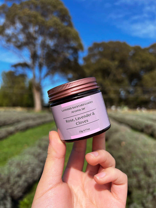 De-stress Botanic Aroma Sniff Jar containing dried herbs from NZ lavender farm